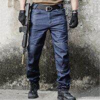 ร้อน, ร้อน★Tactical SWAT Multi Pocket Denim Pants Army Combat Jeans Men Wearable Force Flexible Jeans Long Trousers