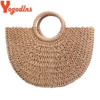 Yogodlns  New Fashion MOON Straw Handbags Women Summer Beach Bag Rattan Bag Handmade Vintage Woven Handbag For Women