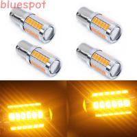 KLNU 4Pcs 12V ไฟสัญญาณของรถ Amber 1156PY BAU15S PY21W ความสว่างสูง LED 33SMD ท้ายอัตโนมัติเลี้ยวที่จอดรถเบรคสำรองสัญญาณไฟถอยหลังหลอดไฟ