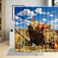 Autumn Farm Wheat Field Pumpkin Harvest Shower Curtain Farmhouse Rural Waterproof Fabric Home Decor With Hooks Bath Curtains