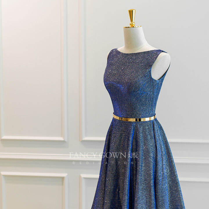 Glary Star Gown female a neck undershirt French simple star blue party