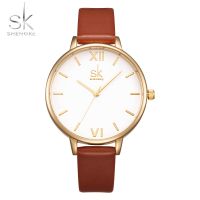 {zhiyun Watchshop}นาฬิกาแบรนด์ Shengke สำหรับผู้หญิงนาฬิกาข้อมือหนังสีน้ำตาลและสีทองควอตซ์ Relógio Feminino การออกแบบแฟชั่นสุภาพสตรีนาฬิกาของขวัญ