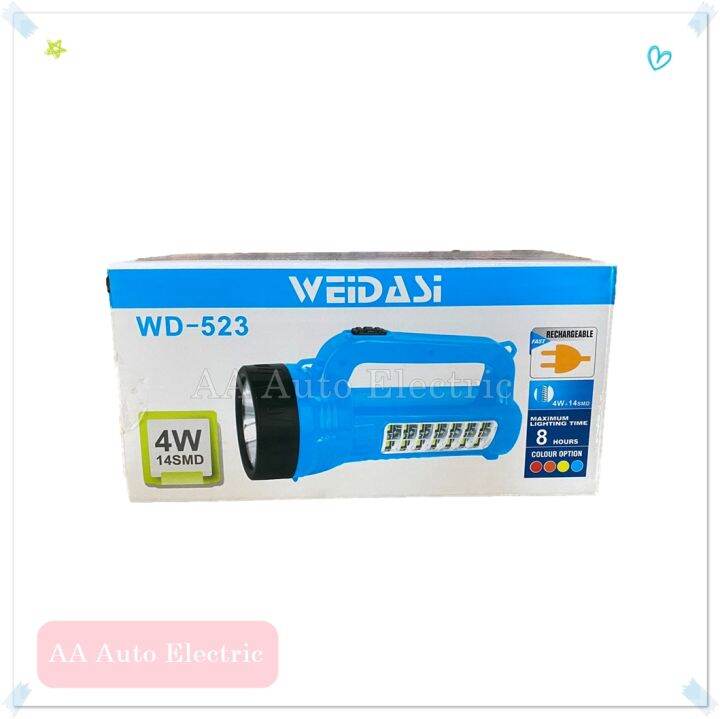 ไฟฉายมือถือled-รุ่น-wd-523-เปิด2ระบบ-ไฟหน้าและไฟข้าง-2in1-คละสี