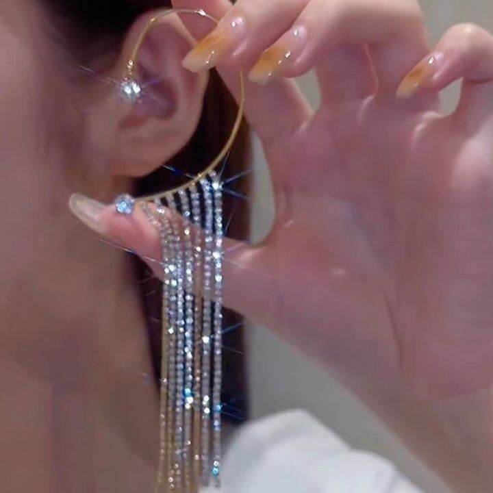 yf-20style-luxury-shiny-crystal-rhinestone-long-tassel-ear-cuff-no-pierced-clip-earrings-for-women-wedding-korean-trend-jewelry