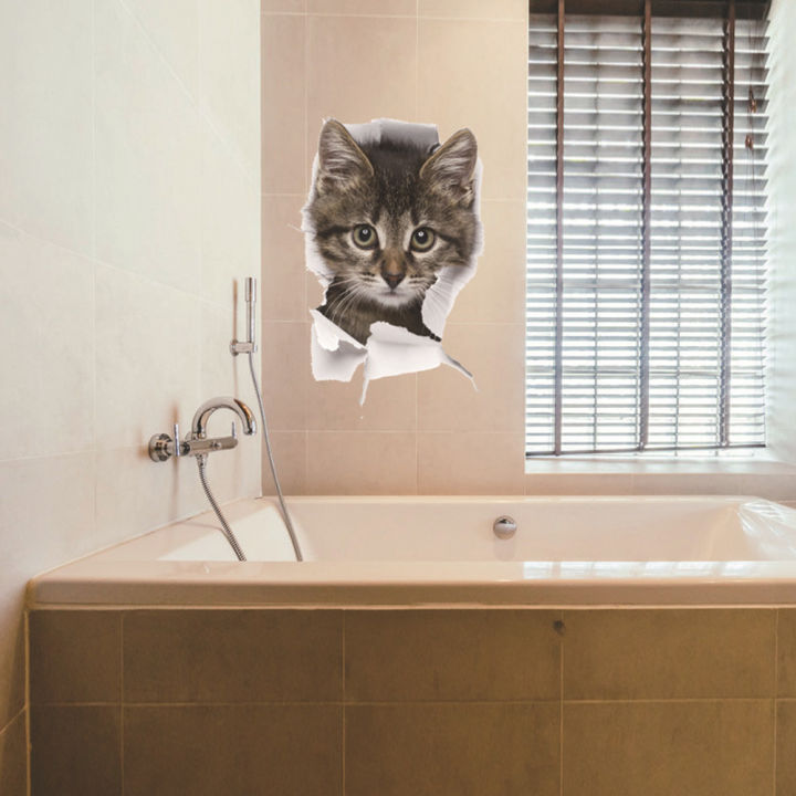 สติกเกอร์ฝาโถส้วมห้องน้ำแมวน่ารักแบบลอกออกได้3d-สติกเกอร์ตกแต่งติดผนัง