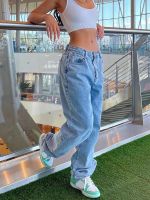 กางเกงยีนส์เอวต่ำทรงหลวมสำหรับผู้หญิงกางเกงยีนส์ Y2k สีฟ้าขากางเกงยีนส์วินเทจกางเกง2023แฟชั่น