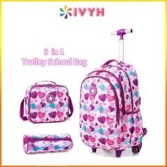 Ivyh Lvyh Kids Rolling Backpack for Girls Boys,Trolley Wheeled Backpacks Waterproof Elementary School Bag Travel Outdoor, Kids Unisex, Size: 30, Pink