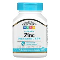 21st Century สังกะสี(ซิงค์พลัส)หรือ Zinc Plus ชนิดเคี้ยวหรืออม Zinc+Vitamins C+ B-6 90 Tablets