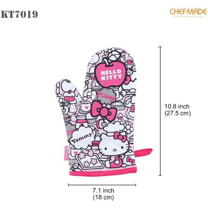 chefmade-เชฟเมค-ถุงมือผ้าฝ้ายนุ่มลายพรางสําหรับเตาอบเชฟเมด-hello-kitty-mitts-oven-kt7019-2ชิ้น