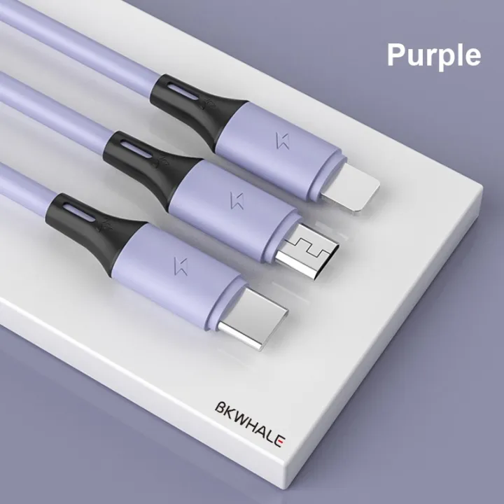 3 in 1 Liquid Silicone USB Cable Micro USB / TypeC / Lightning Fast