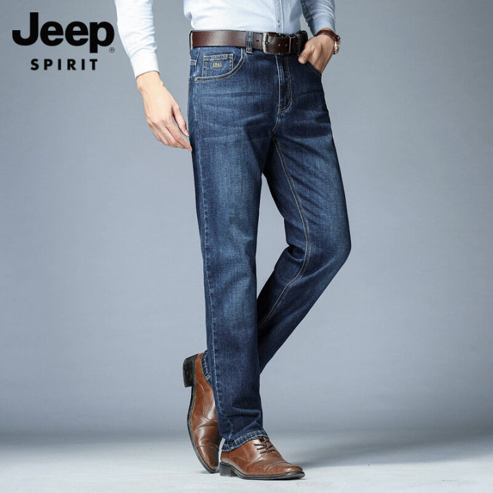 jeep-spirit-กางเกงยีนส์ผู้ชายธุรกิจใหม่สบายๆหลวมตรงกางเกงผู้ชายกางเกงยางยืดอเนกประสงค์กางเกงยีนส์สีฟ้า9449
