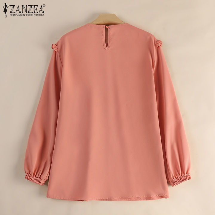 สินค้ามาใหม่-จัดส่งฟรี-fancystyle-zanzea-แขนยาวมุสลิมสำหรับผู้หญิงเสื้อเสื้อยืดคอกลมแบบสวมหัวมีหลายชั้น