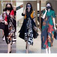 High-end counter fashion broad Lady loose slimming temperament large size elegant aging dress V729
