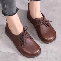 Women Oxfords Spring/Autumn Flat Shoes for Women Artificial Leather Casual Flats Ladies Lace Up Solid Chaussure Femme