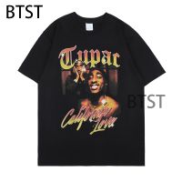 [Lanbo clothing] 2021ใหม่เสื้อยืดพิมพ์ลาย2pac คอกลมแขนสั้นสำหรับผู้ชายเสื้อยืดฮิปฮอปคุณภาพเยี่ยมเสื้อยืดผ้าฝ้ายสีดำเสื้อยืดใหญ่กว่าปกติ