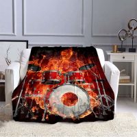 Ice and Fire Music Flannel Audio Throw Blanket For Bed Skull Guitar Drum Beth Sofa Earphone Music Fans Soft Warm Blanket