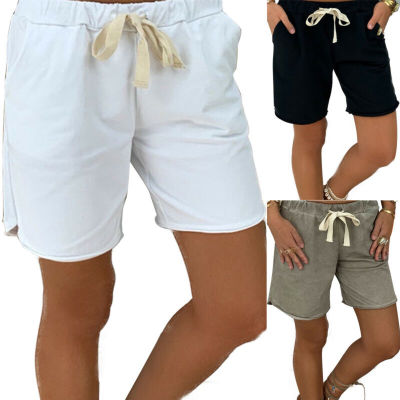 ผู้หญิงเอวยืดหยุ่นสายรูดกางเกงขาสั้นฤดูร้อนชายหาดลำลองลำลองกางเกงกางเกง