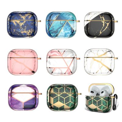 【CC】 Luxury Marble Earphone AirPods 2 1 Electroplated Gold Hard Coque for AirPod 3 Air Pods