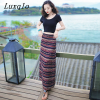 Luxqlo กระโปรงทรงเอเอวสูงทรงหลวมลำลองมีสไตล์ติดโบว์สำหรับผู้หญิงเสื้อเชิ้ตพิมพ์ลายใหม่ฤดูร้อน