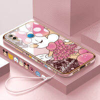 (ฟรีสายคล้อง) เคสเคสสำหรับหัวเหว่ย3E Nova 3i Nova 3 Nova ขอบสี่เหลี่ยมเมาส์การออกแบบลวดลายสีชมพูชุบหรูหราเคสโทรศัพท์นิ่ม