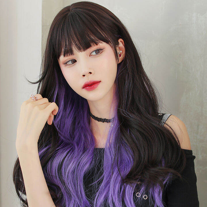 เป็นผมหยิกยาวสีน้ำตาลสีดำและสีม่วงวิกผมลูกไม้-glueless-ไฟเบอร์ผมวิกผมด้านหน้าสังเคราะห์สำหรับแฟชั่น