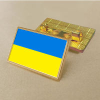 Ukrainian flag pin 2.5*1.5cm zinc die-cast PVC colour coated gold rectangular rectangular medallion badge without added resin