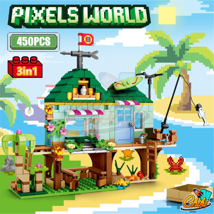 ตัวต่อ-pixels-world-บ้านพักชายทะเล-แบบ-3-in-1-sy5605-จำนวน-450-ชิ้น