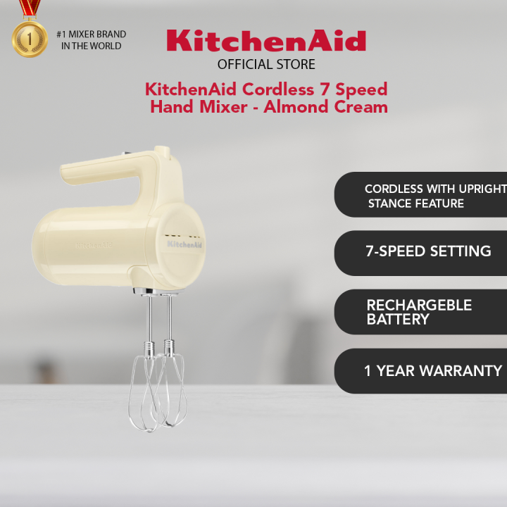 KitchenAid Cordless 7 Speed Hand Mixer Almond Cream/Empire Red/Matte