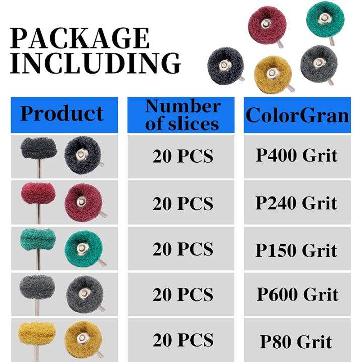 100pc-abrasive-buffing-wheels-grit-scouring-pad-abrasive-wheel-polishing-1-inch-buffing-polishing-wheel-set-1-8in-shank