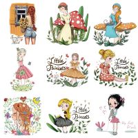 Cartoon Small Girl Applique Heat Thermal Transfer For Clothing Beautiful Flowers Patch Iron-on Transfers For Clothes DIY Patch