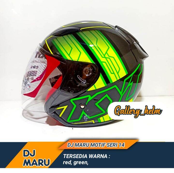 (Diskon) Helm Kyt DJ Maru Motif 14 Hijau Seri 14 HELM HALF FACE