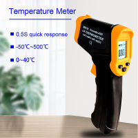 -50 °C ~ 500 ° C จอแสดงผล LCD อุณหภูมิอินฟราเรดมือถือที่มีแสงไฟวัดอุณหภูมิแบบไม่สัมผัส °C/°F หน่วยเปลี่ยนมิเตอร์วัดอุณหภูมิเตาอบอาหารในบ้าน