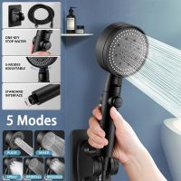 Shower Head Water Saving One-key Stop Water Massage Eco Shower Bathroom Accessories 5 Mode Adjustable High Pressure Shower Black