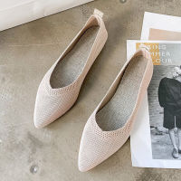 2023 Solid Color Pointed Toe Shallow Women Flats Shoes Mesh Loafers Soft Bottom Knit Ballet Flats Shoes Lazy Slip on Boat Shoes