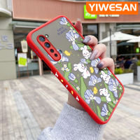 YIWESAN เคสสำหรับ OPPO Reno3 5G Reno3เยาวชนเคสมีน้ำค้างแข็งโปร่งใสแบบแข็งลายการ์ตูนกระต่ายน่ารักและดอกไม้ขอบสี่เหลี่ยมด้านข้างกล้องปลอกซิลิโคนกันกระแทกเคสนิ่ม