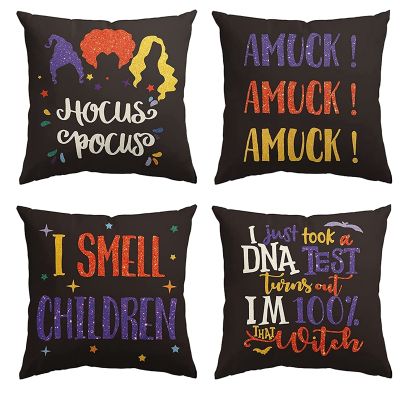 Halloween Throw Pillow Covers 18X18 Inch Children Cushion Case for Farmhouse Outdoor Sofa Couch Decor Set of 4