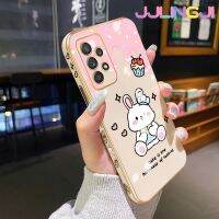 Jlingji เคสปลอกสำหรับ Samsung กาแลคซี A52 4G A52 5G A52s 5G เคสเค้กกระต่ายขอบสี่เหลี่ยมเคสมือถือดีไซน์ใหม่บางลายชุบบางกล้องฝาปิดเลนส์เต็มรูปแบบปกป้องเคสนิ่มกันกระแทก