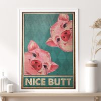 Vintage Pig Poster Canvas Art: เหมาะสำหรับตกแต่งห้องน้ำ,ตกแต่งห้องน้ำ,ศิลปะบนผนังที่ไม่ซ้ำกัน,พิมพ์คุณภาพสูง,ทนทานและยาวนาน