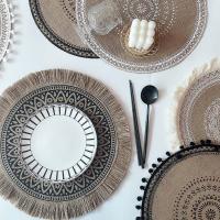 38cm Round Cotton Linen Placemat Heat Insulation Kitchen Dinning Table Mat Bohemian Style Non-slip Cup Coaster Home Decor