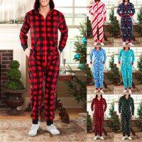 （ใหม่）ผู้ชาย Onesies ชุดนอนฤดูหนาวแขนยาว PlaidElk พิมพ์ชุดนอนชุดนอน Pijama Hombre ขนาดใหญ่