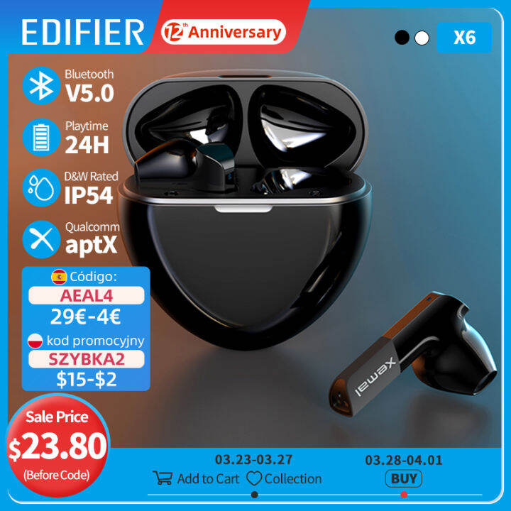 EDIFIER X6 TWS Wireless Earphones Bluetooth Earbuds Qualcomm aptX ...