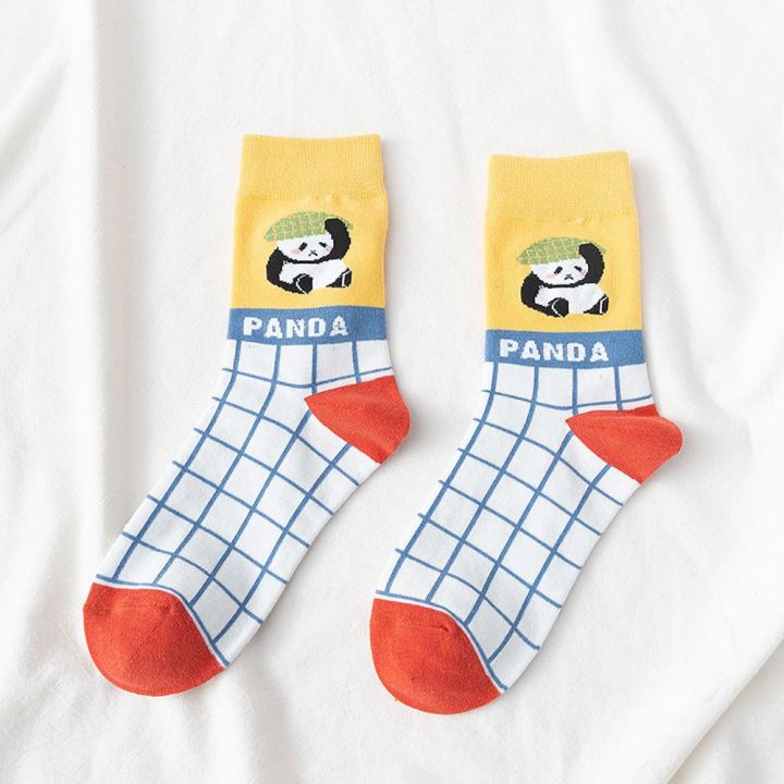 pingchuishop-แฟชั่น1คู่การ์ตูนสัตว์แพนด้าสาว-streetwear-ผู้หญิงถุงเท้าแพนด้าน่ารักถุงเท้าทรงท่อกลางถุงเท้ายาวถุงเท้าผ้าฝ้าย