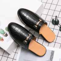 ZeiSongs แฟชั่นผู้ชายครึ่ง Loafers รองเท้าแตะหนังพียูทอผ้าสไลด์ สำหรับชายน้ำหนักเบารองเท้าครึ่ง