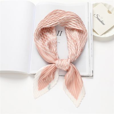 【CC】✼❀  Plaid/solid Scarf for Silk Crinkle Kerchief Bandana Hair Tie Band  Muslim Headscarves Shawl 2022 New Arrive Pink