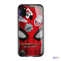 UCUC เคสโทรศัพท์เคสสำหรับ Samsung Galaxy M30S M30 M20กันกระแทก  Spiderman Hard เคสมือถือ เคสโทรศัพท์ เคสชาย Marvel กรณี Soft Edge กระจกนิรภัยด้านหลังฝาครอบ