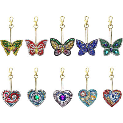 10pcs Pendant Rhinestone Purse Butterflies Heart Adult 5D DIY Full Drill Gift Kids Double Sided Bag Decor Diamond Keychain