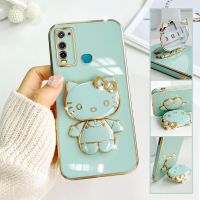 For vivo 1938 Mobile Phone Case Fashion Temperament Plating TPU Advanced Rotary Stand Makeup Mirror Hello Kitty Folding Mirror Stand Net Red New Couple Gift Soft Touch Anti slip Anti fall Protective Case