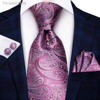 ❦✘✳ Pink Black Paisley 2023 New Elegant Mens Ties Hanky Cufflinks Silk Neckties For Men Wedding Party Business Fashion Brand Hi-Tie