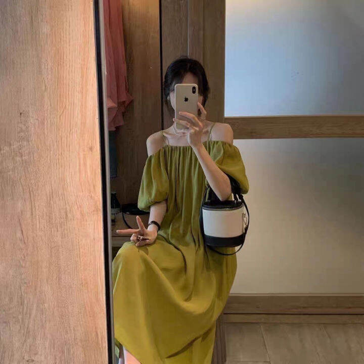 b1ock-ชุดเดรส-เดรสยาว-สไตล์เกาหลี-พัฟแขน-กระโปรงตุ๊กตา-2023-new-style1710