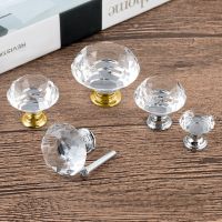 ❂ஐ 20mm/30mm/40mm Round Diamond Crystal Glass Knobs Cupboard Pulls Gold Silver Base Drawer Knobs Cabinet Handles Furniture Handle